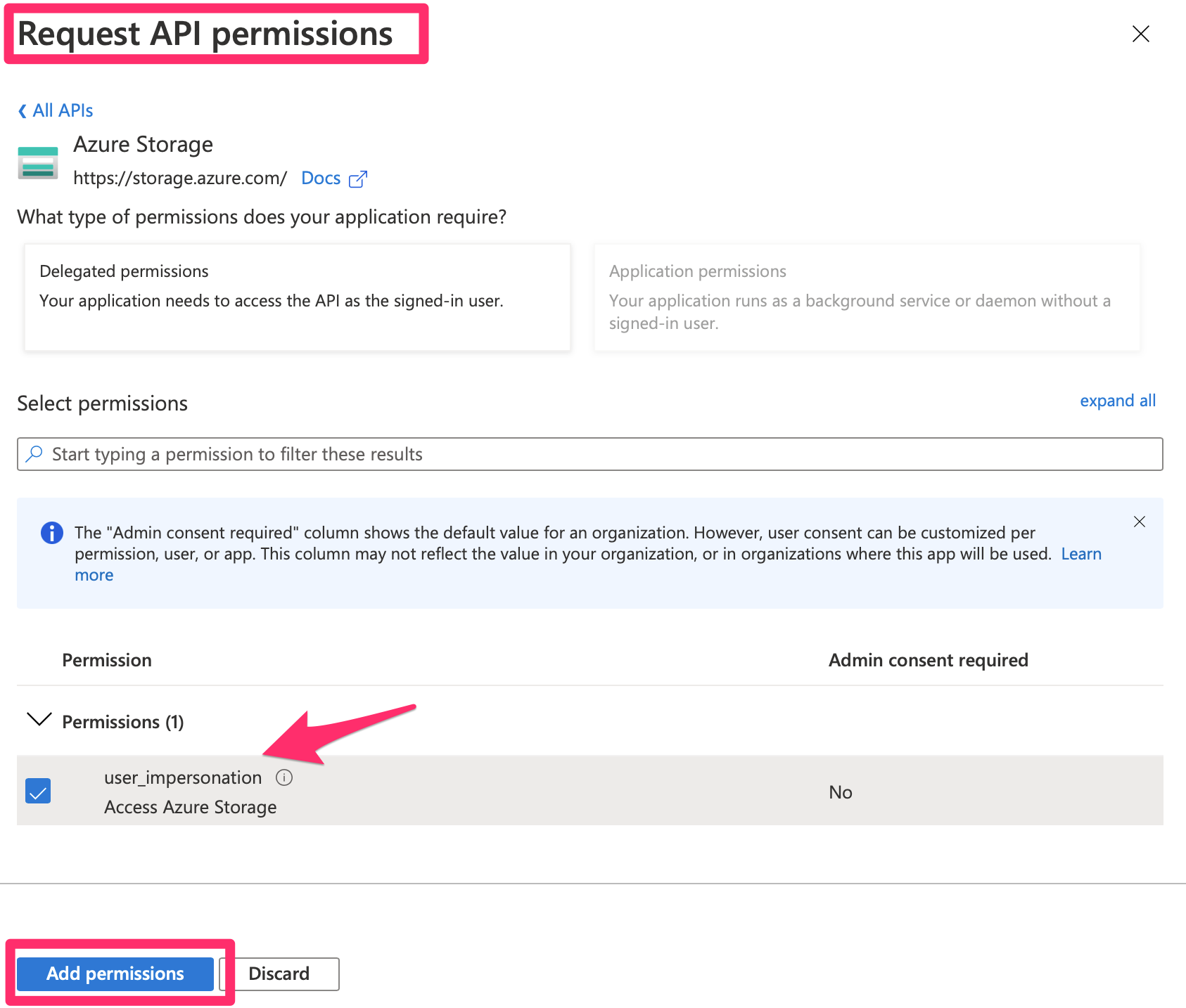 Figure 7: Request storage API permissions.