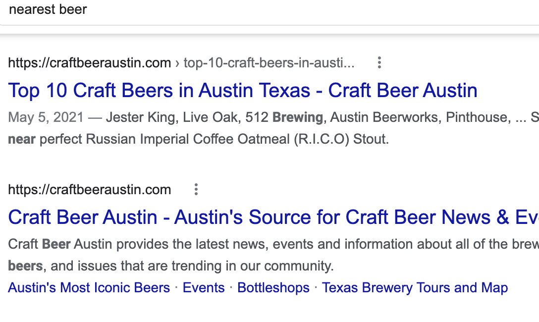 Figure 2: Search for small-batch beer makers nearby.