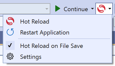 Figure 4: Hot Reload button and menu options