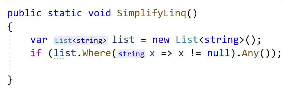 Figure 9: Inline hints for C# files