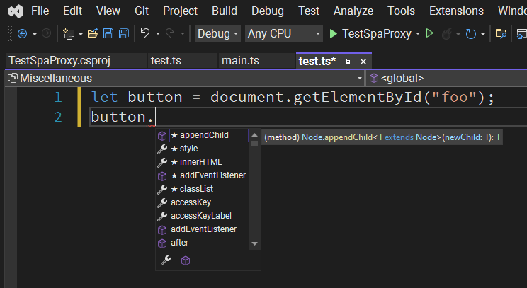 Figure 3: TypeScript in Visual Studio