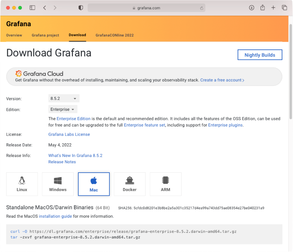 Figure 1: Instructions for downloading Grafana for the various OSes