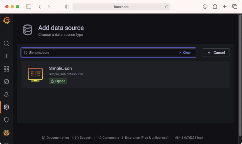 Figure 22: Add the SimpleJson data source to the project.