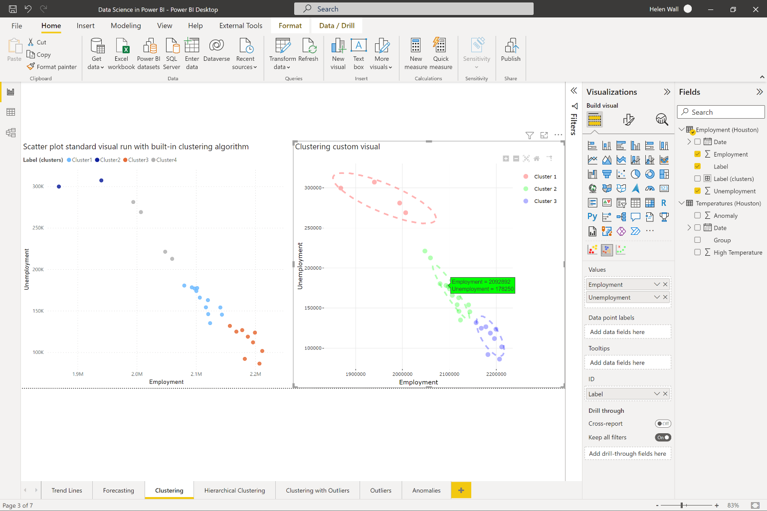 Figure 4: Clustering with built-in options and clustering custom visual