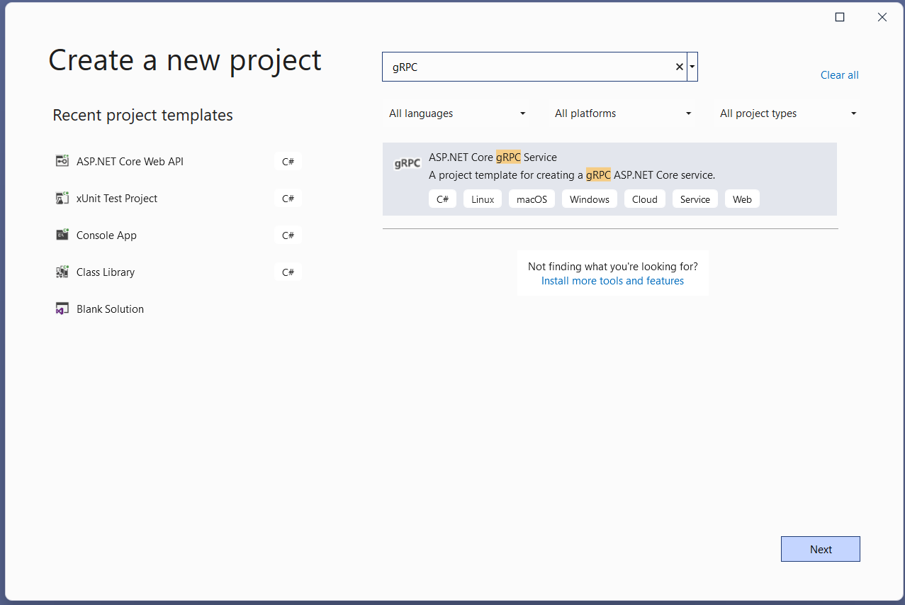 Figure 5: Create a new project in Visual Studio 2022 