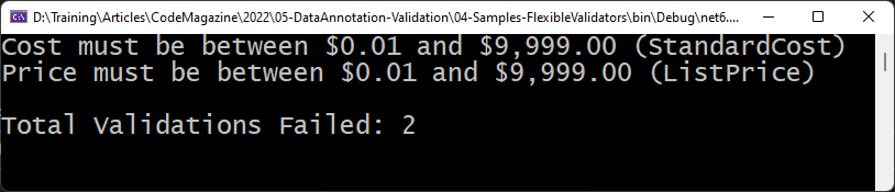 Figure 6: Modify the ErrorMessage property to display decimal values as currency if appropriate.