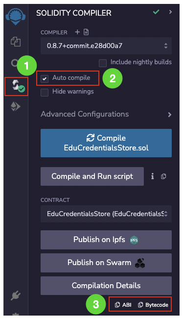 Figure 6: Enabling auto compile in Remix IDE