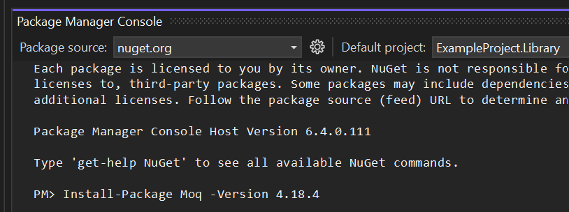 Figure       2      : The Package Manager Console, where you can install NuGet packages