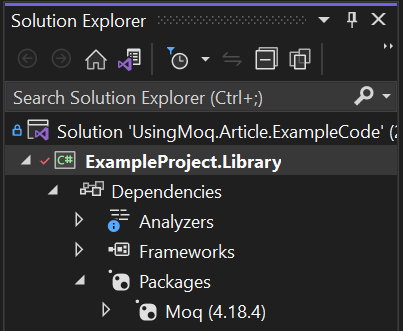 Figure       3      : Moq can now be seen installed within your selected project.