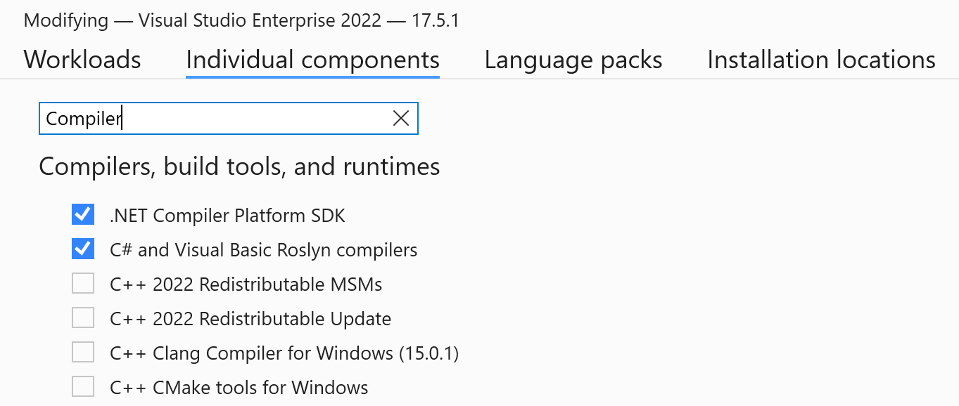 Figure 3: Installing the Compiler SDK in Visual Studio