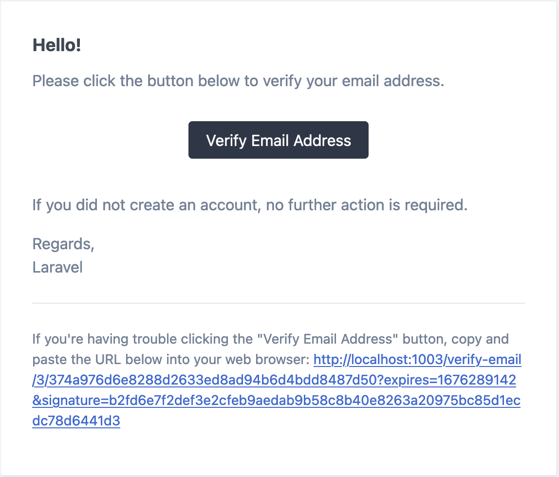 Figure 3: The email address verification email in Laravel
