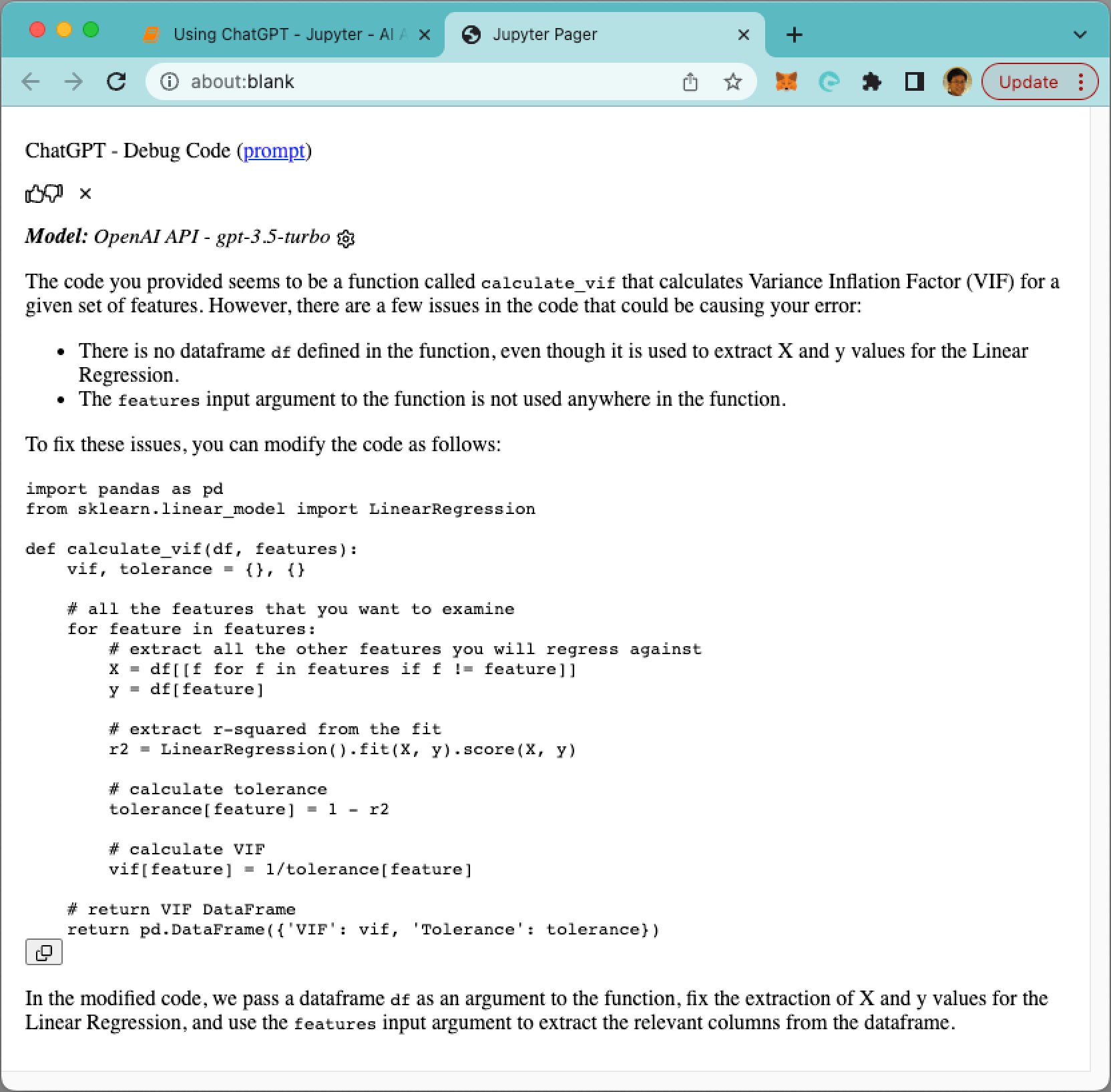 Figure 24: ChatGPT debugging my code