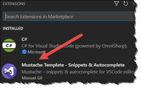 Figure 5: Install the Mustache template extension to make it easier to work with Mustache files.