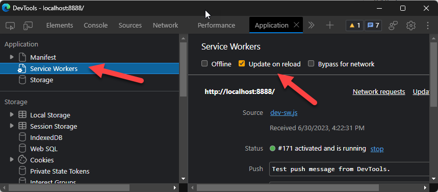 Figure 12: Forcing the Service Worker to update on page reload