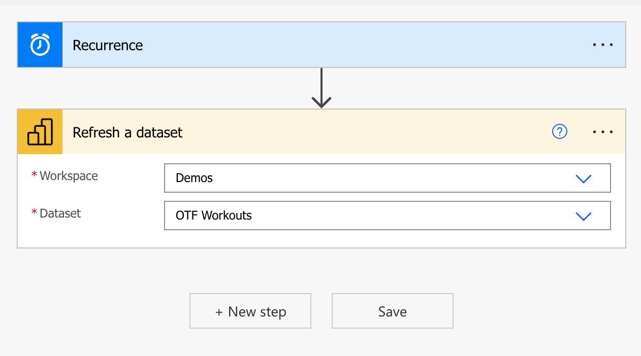 Figure 1: Configuring a Power BI dataset refresh in a Power Automate flow.