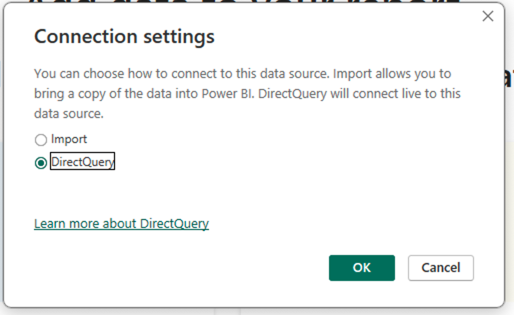 Figure 3: Setting a dataset to DirectQuery