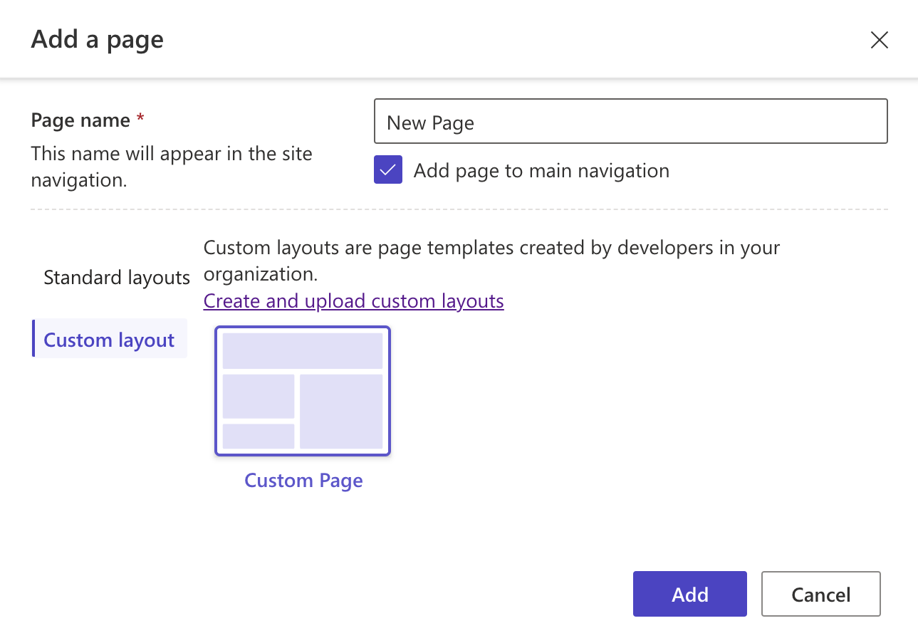 Figure 10: Create a new page using the Custom Page template