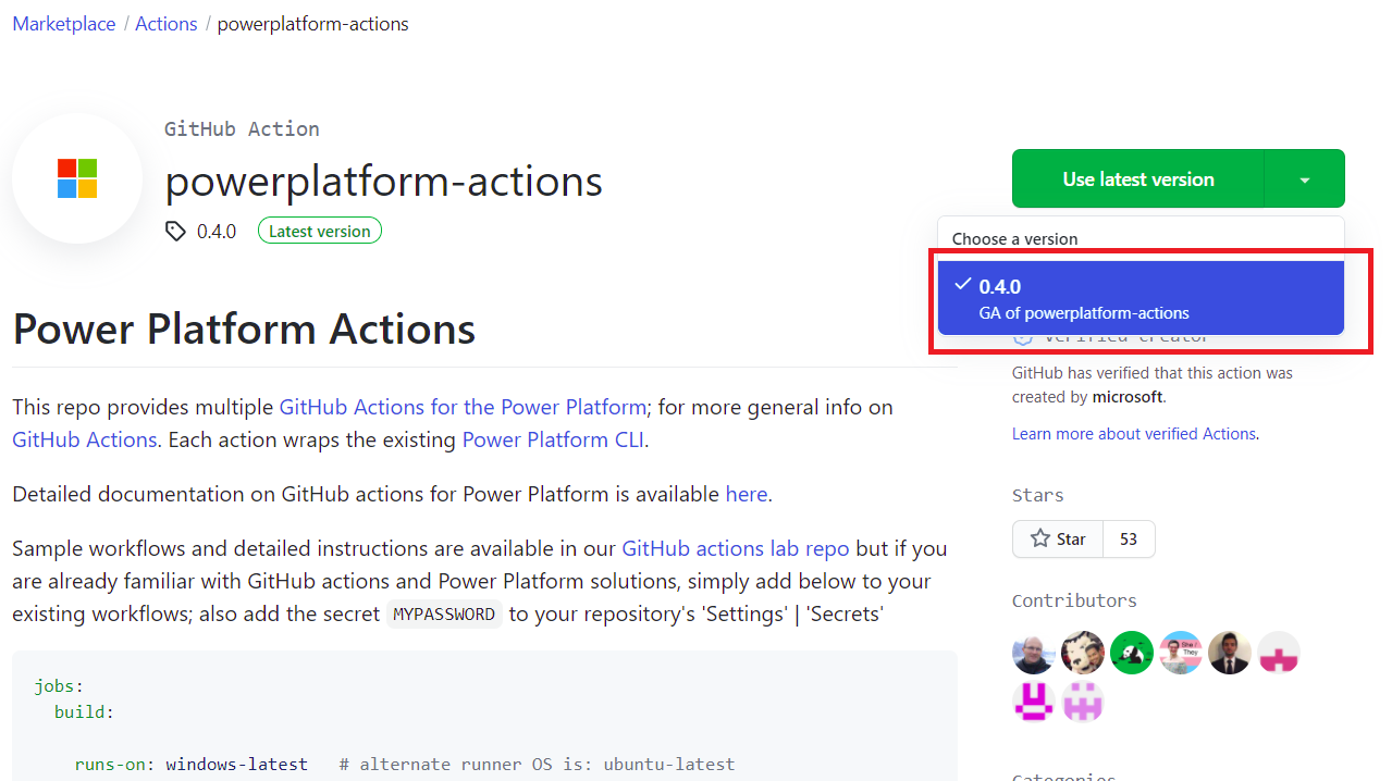 Figure 12: GitHub Power Platform Actions