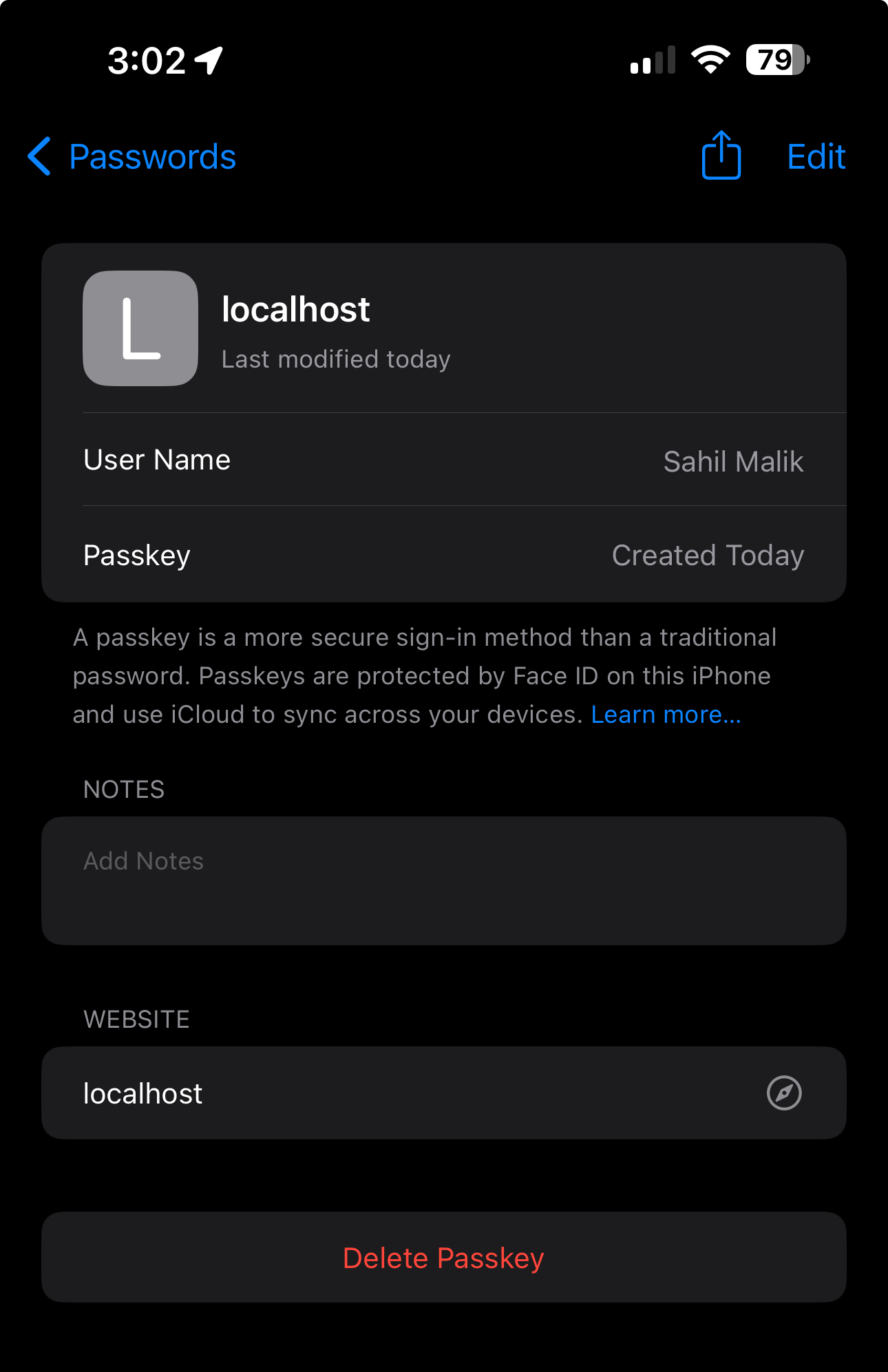 Figure 5: Passkey in iOS