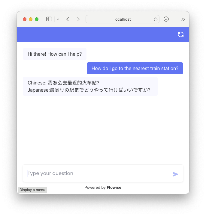 Figure 13: Running the chatbot as an independent web application