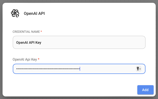 Figure 5: Configuring the OpenAI API Key in the OpenAI node