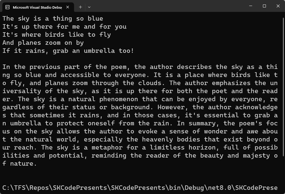 Figure 3: A generated poem, followed by a description of the poem 