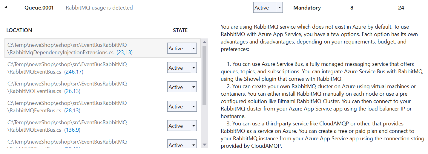 Figure 11: RabbitMQ related issues in eShop