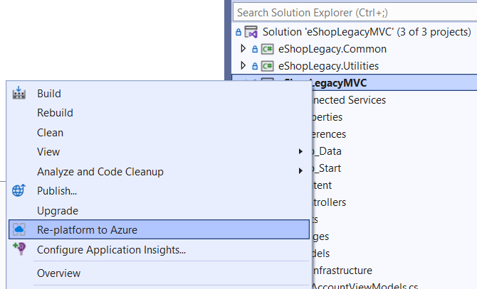 Figure 2: The Re-platform to Azure command opens the new tool UI.